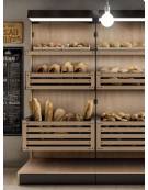 Scaffalatura retrobanco in legno per panetteria panificio con 1 cesta grande , 1 cesta media ed 1 cesta piccola-cm 100x55x240h