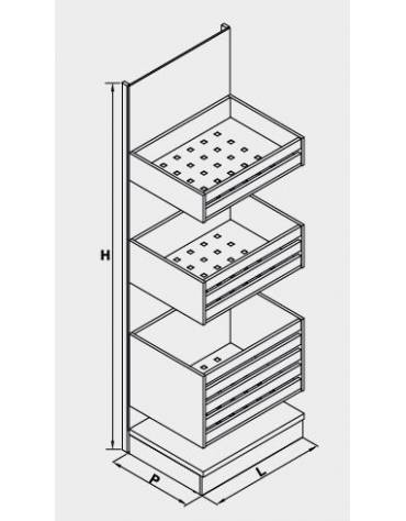 Scaffalatura retrobanco in legno per panetteria panificio con 1 cesta grande , 1 cesta media ed 1 cesta piccola-cm 100x55x240h