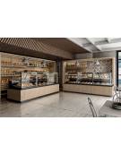 Scaffalatura retrobanco in legno per panetteria panificio con una cesta grande , una cesta media e 2 ripiani - cm 100x55x240h