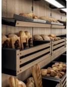 Scaffalatura retrobanco in legno per panetteria panificio con una cesta grande , una cesta media e 2 ripiani - cm 100x55x240h