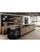 Scaffalatura retrobanco in legno per panetteria panificio con una cesta grande , una cesta media e 2 ripiani - cm 100x55x240h