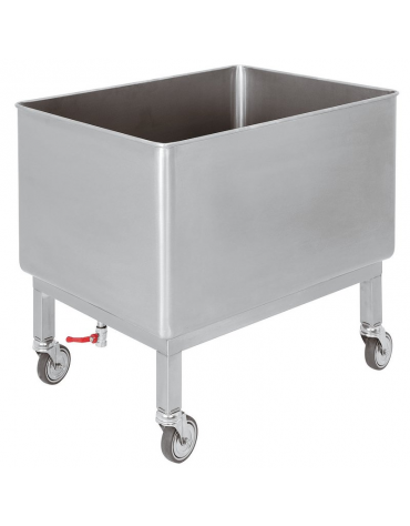 Carrello con vasca e rubinetto in acciaio inox con finitura spazzolata - capacità Lt. 190 - cm 80x60x75h