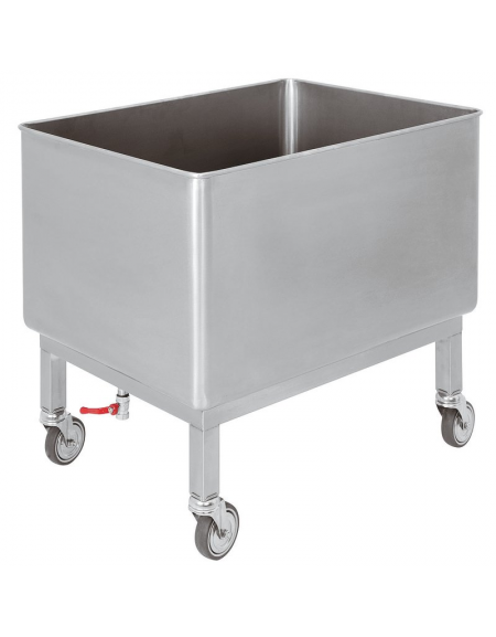 Carrello con vasca e rubinetto in acciaio inox con finitura spazzolata - capacità Lt. 190 - cm 80x60x75h