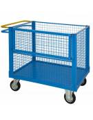 Carrello con pianale 4 sponde rete, 1 parzialmente ribaltabile - ruote desmopan, 2 con freno normalmente attivo - cm 60x90x81h