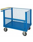 Carrello con pianale 4 sponde rete, 1 parzialmente ribaltabile - ruote desmopan, 2 con freno normalmente attivo - cm 60x90x81h