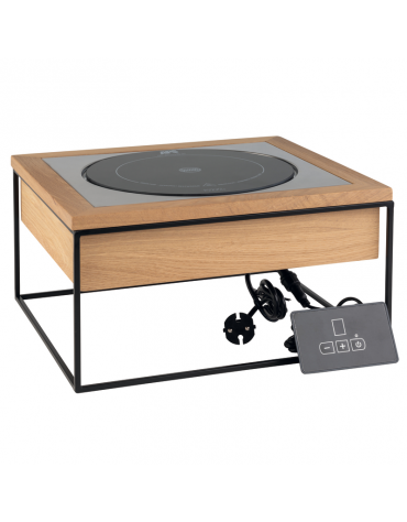 Piastra a induzione Ø cm 24 con supporto in metallo, inserto in legno e cornice inox - potenza Watt 900 - cm 35,4x32,5x19h