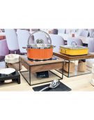 Piastra a induzione Ø cm 24 con supporto in metallo, inserto in legno e cornice inox - potenza Watt 900 - cm 35,4x32,5x19h