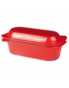 Casseruola bassa 2 maniglie rettangolare per pane in ghisa smaltata - colore rosso - capacità Lt. 2,13 - cm 13x31x10h