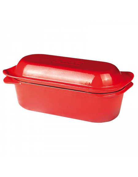 Casseruola bassa 2 maniglie rettangolare per pane in ghisa smaltata - colore rosso - capacità Lt. 2,13 - cm 13x31x10h