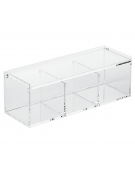 Contenitore espositore con coperchio in PMMA trasparente - 3 scomparti da cm 8,5x8 cad. - dimensione tot. cm 27,5x10,5x9,5