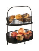 Set alzata 2 piani in metallo nero con 2 cesti e 2 assi in legno di acacia - cm 31x17x38h