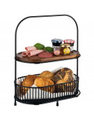 Set alzata 2 piani in metallo nero con 2 cesti e 2 assi in legno di acacia - cm 31x17x38h