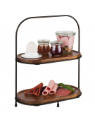 Set alzata 2 piani in metallo nero con 2 cesti e 2 assi in legno di acacia - cm 31x17x38h