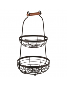 Alzata 2 piani in metallo nero con manico in legno - diametro cesti cm 22 e cm 26 - altezza cm 48