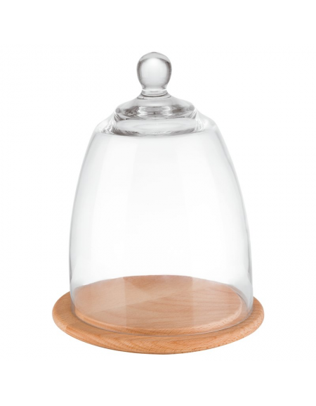 Tagliere vassoio rotondo in legno con cloche in vetro - diametro cm 18,5 - altezza cm 24,5