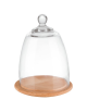 Tagliere vassoio rotondo in legno con cloche in vetro - diametro cm 18,5 - altezza cm 24,5