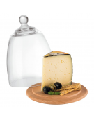 Tagliere vassoio rotondo in legno con cloche in vetro - diametro cm 18,5 - altezza cm 24,5
