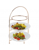 Alzata porta piatti in acciaio cromato color rame - capacità 3 piatti diametro max cm 27 - dim. tot. cm 29x19,5x43h