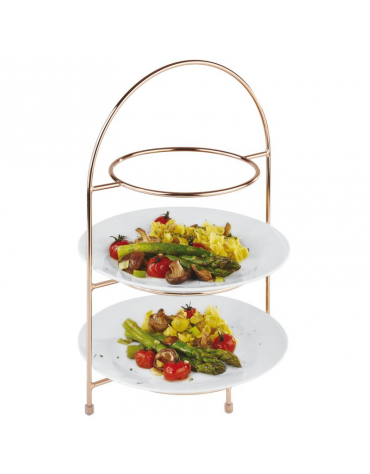 Alzata porta piatti in acciaio cromato color rame - capacità 3 piatti diametro max cm 27 - dim. tot. cm 29x19,5x43h