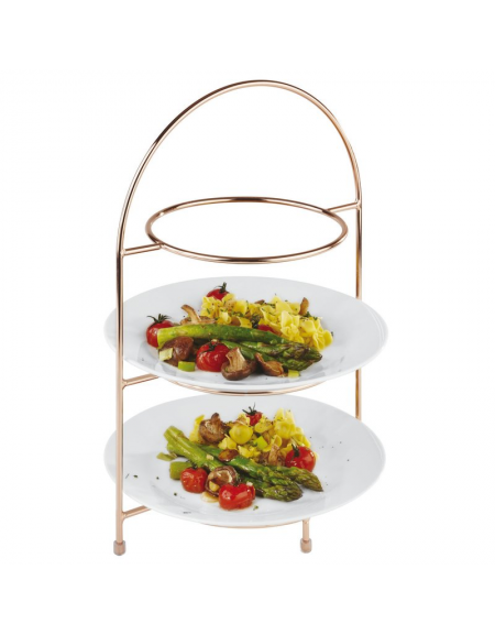 Alzata porta piatti in acciaio cromato color rame - capacità 3 piatti diametro max cm 27 - dim. tot. cm 29x19,5x43h