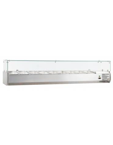 Vetrina refrigerata in acciaio inox con vetri per banco pizzeria - predisposta per 5xGN1/3 + 1xGN1/2 - mm 1500x395x435h