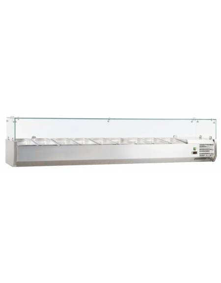 Vetrina refrigerata in acciaio inox con vetri per banco pizzeria - predisposta per 8 bacinelle GN1/3 - mm 1800x395x435h