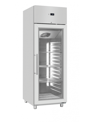 Armadio refrigerato GN 2/1 inox con porta a vetri, refrigerazione ventilata, temp. +3° +10°C - classe B - cm 70x89,1x204,5h
