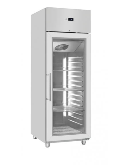 Armadio refrigerato GN 2/1 inox con porta a vetri, refrigerazione ventilata, temp. +3° +10°C - classe B - cm 70x89,1x204,5h