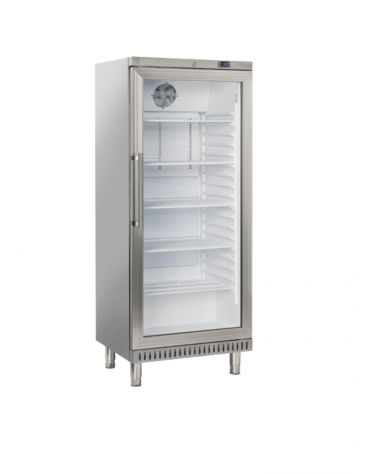 Armadio frigorifero in acciaio con porta a vetro e interno in termoformato - 4 griglie pasticceria cm 60x40 - cm 74x68x180h