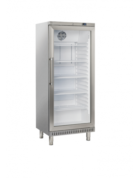 Armadio frigorifero in acciaio con porta a vetro e interno in termoformato - 4 griglie pasticceria cm 60x40 - cm 74x68x180h