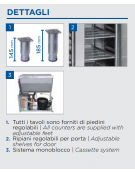 Tavolo refrigerato 2 porte con alzatina in acciaio inox - refrigerazione ventilata -2°/+8°C - CLASSE A -  cm 135x70x95h