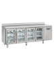 Tavolo refrigerato 4 porte a vetro con alzatina in acciaio inox, refrigerazione ventilata +3/+10 °C - Classe C - cm 225x72,5x95h