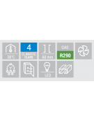 Tavolo refrigerato 4 porte a vetro con alzatina in acciaio inox, refrigerazione ventilata +3/+10 °C - Classe C - cm 225x72,5x95h