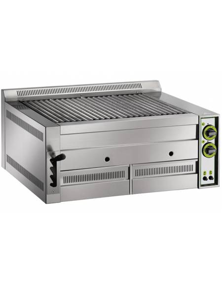 Griglia a pietra lavica da banco - N° 2 Zone di cottura - Piano di cottura cm 64x54 - Dimensioni esterne cm 81x70x38h
