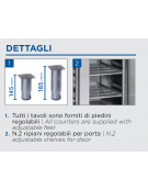 Tavolo refrigerato inox 2 porte a vetro con alazatina per vassoi mm 325x410, refrigerazione ventilata - cm 135x62,5x95h