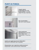 Tavolo refrigerato inox 3 porte per pasticceria con alzatina, refrigerazione ventilata +2°/+8°C - Classe C - cm 202,5x80x95h