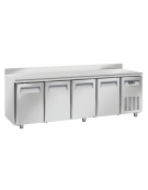 Tavolo refrigerato 4 porte per pasticceria in acciaio inox, refrigerazione ventilata +2°/+8°C - Classe C - cm 248x80x95h