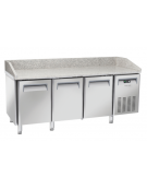 Tavolo pizza refrigerato 3 porte in acciaio inox con piano in granito - refrigerazione ventilata +2°/+8°C - cm 202,5x80x104h