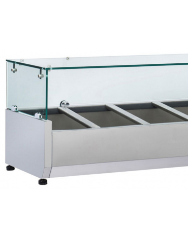 Vetrina refrigerata per banco pizza con castello vetro dritti - capacità n.8 bacinelle GN 1/4 - cm 180x33,5x44h