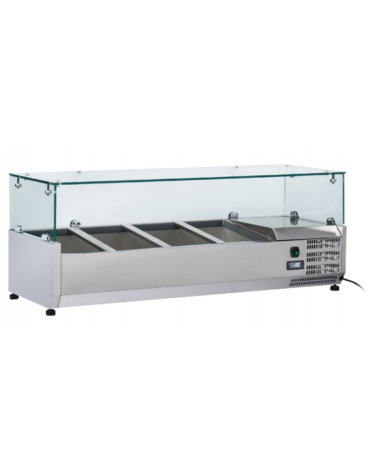 Vetrina refrigerata per banco pizza - capacità n.3 bacinelle GN 1/3 ed n.1 bacinella GN 1/2 - cm 120x39.5x44h