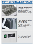 Saladette refrigerata GN1/1 con top inox apribile e 2 sportelli - refrigerazione statica 0°/+8°C  - cm 90x70x88,3h