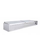 Vetrina refrigerata con coperchio, in acciaio inox - per banco pizzeria - predisposta per 10 bacinelle GN 1/4 - mm 2000x335x435h