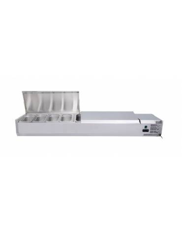 Vetrina refrigerata con coperchio, in acciaio inox - per banco pizzeria - predisposta per 9 bacinelle GN1/3 - mm 2000x395x435h