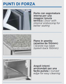 Mini banco pizza refrigerato inox, 3 sportelli GN, piano lavoro in granito - refrigerazione statica +0°/+8°C - cm 136,5x70x109h