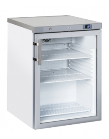 Armadio refrigerato bianco in ABS con porta in vetro e cornice e maniglia colore acciaio - temp. +2°/+8°C - cm 59,8x67,9x83,8h