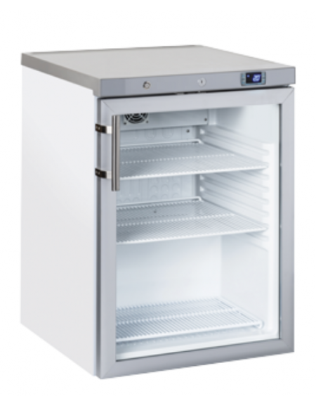 Armadio refrigerato bianco in ABS con porta in vetro e cornice e maniglia colore acciaio - temp. +2°/+8°C - cm 59,8x67,9x83,8h