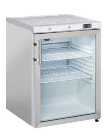 Armadio refrigerato in ABS con porta in vetro, corpo e cornice colore acciaio e interno in termoformato - cm 59,8x67,9x83,8h