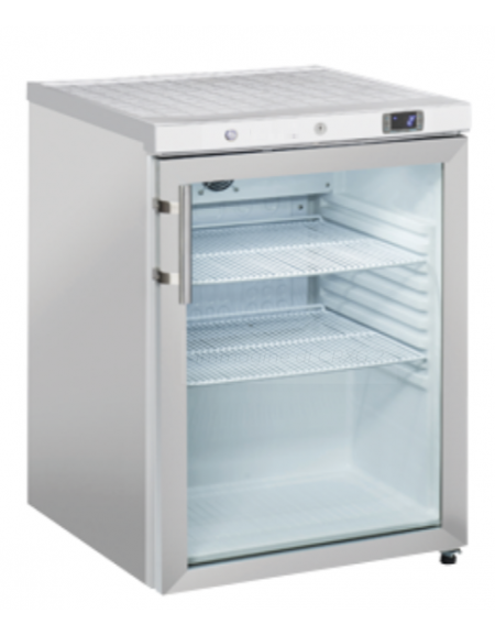 Armadio refrigerato in ABS con porta in vetro, corpo e cornice colore acciaio e interno in termoformato - cm 59,8x67,9x83,8h