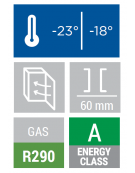 Armadio refrigerato negativo bianco con interno in ABS - 7 ripiani evaporatore fissi - mm 595x640x1840h