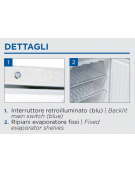 Armadio congelatore bianco in ABS con porta in vetro, cornice color acciaio e interno in termoformato - cm 59,8x67,9x83,8h
